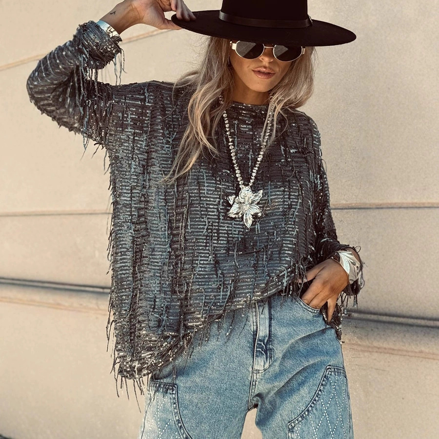 Summer Clothing Websites - Top a maniche lunghe con paillettes