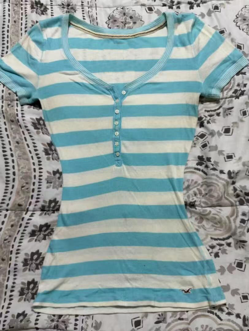 Summer Grunge Clothing - T-shirt a righe blu estetica anni