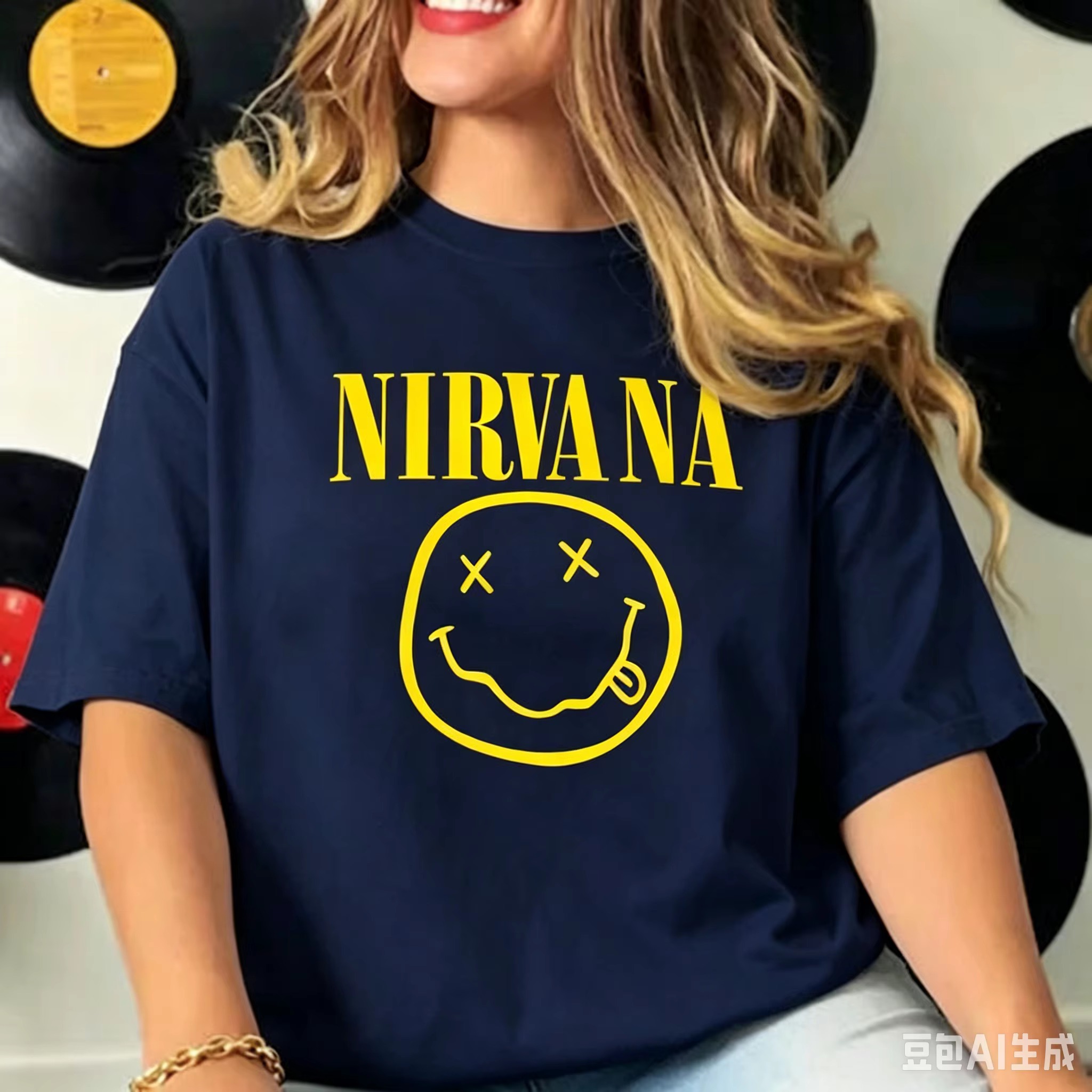 Summer Grunge Clothing - Maglietta Nirvana Smiley Face, Felpa con